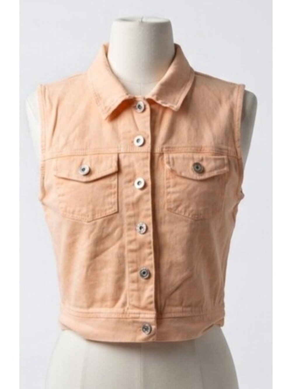 Gold Flava Denim Vest Womens Plus 18 Peach Cropped Button Up Jean Jacket...